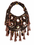 Espresso Brown Pearl Embellished Mirror Moon Bag