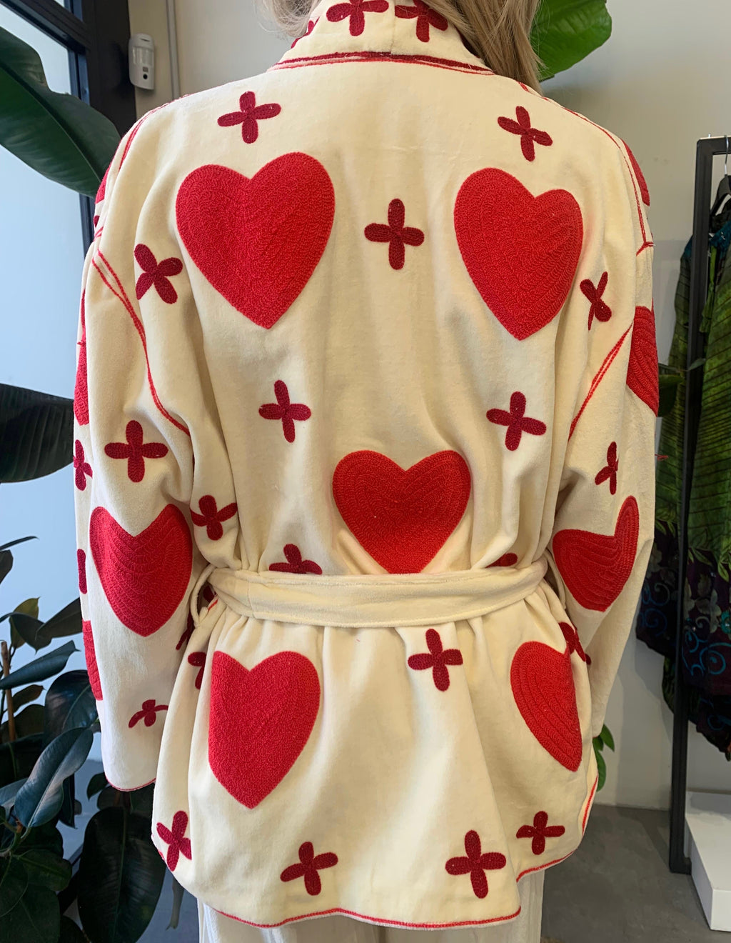 Handmade Heart & Cross Velvet Kimono Jacket