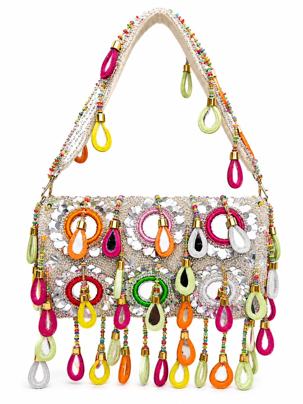 Mirror Bloom Flap Bag in Silver/ Multicolour