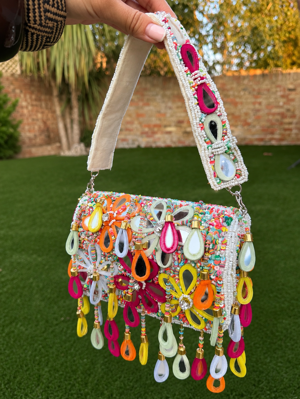 Wild Bloom Flap Bag in White- NEW STYLE