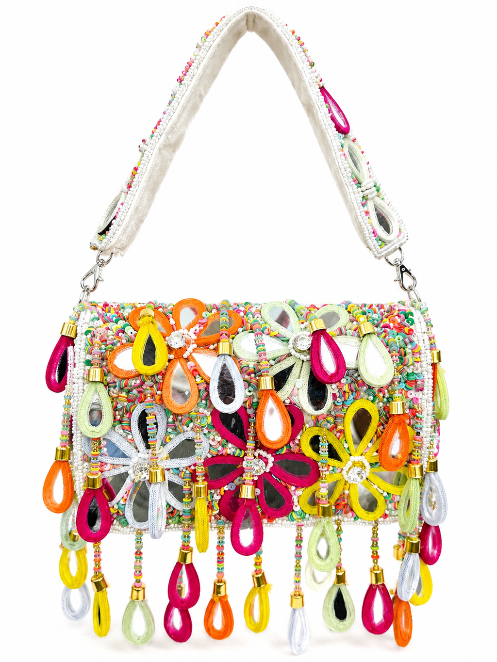 Wild Bloom Flap Bag in White- NEW STYLE