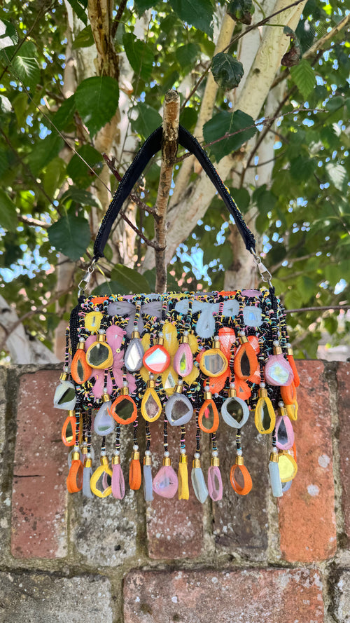 Bohemian Suede Velvet Flap Bag: Multi-Color Mirror Tassels