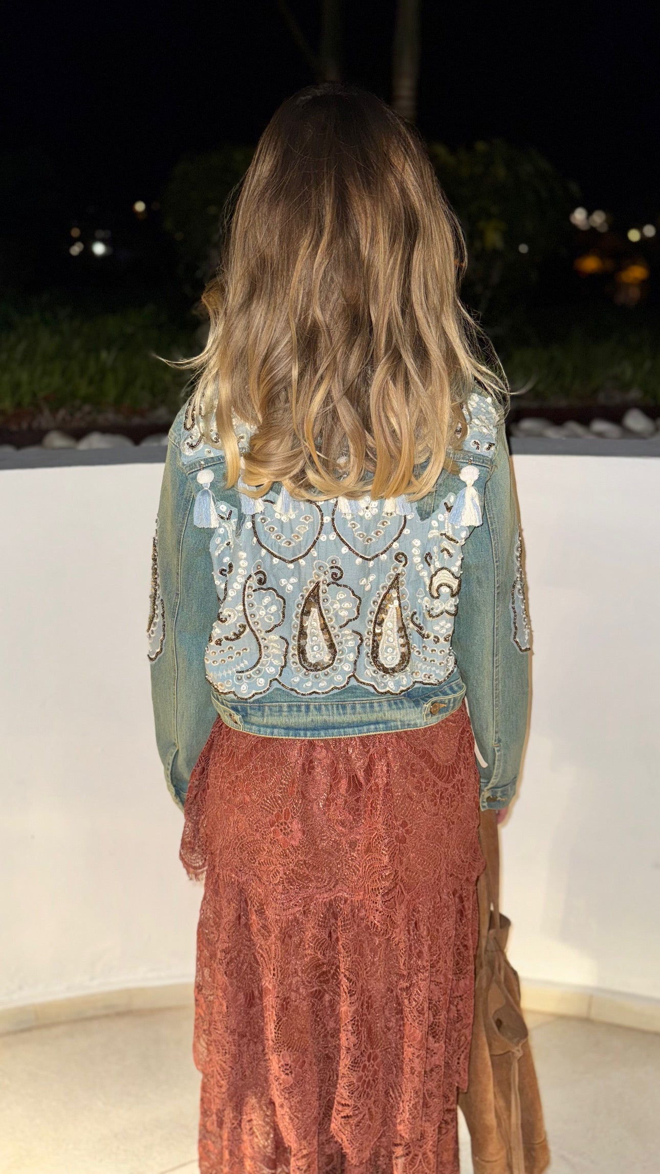 Boho Sequin Embellished button up Distressed Denim Jacket