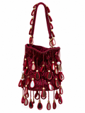 Maroon Mirror Tassel Bucket Bag