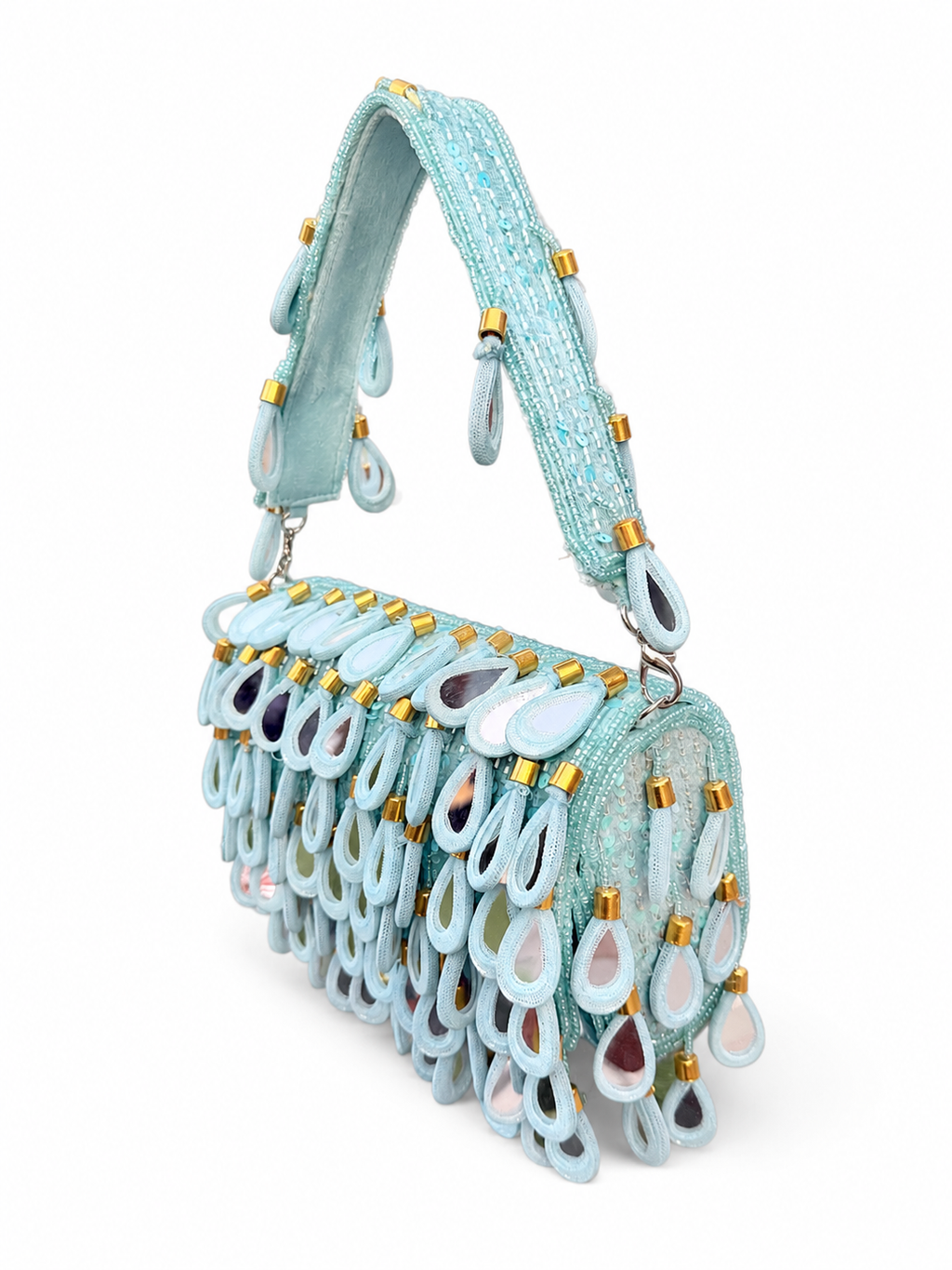Bohemian Luxe Flap Bag: Turqoise Mirror Tassels