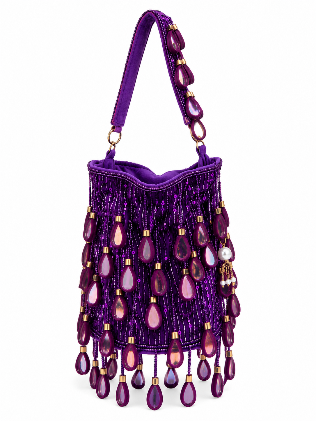 Purple Plumb Mirror Tassel Bucket Bag