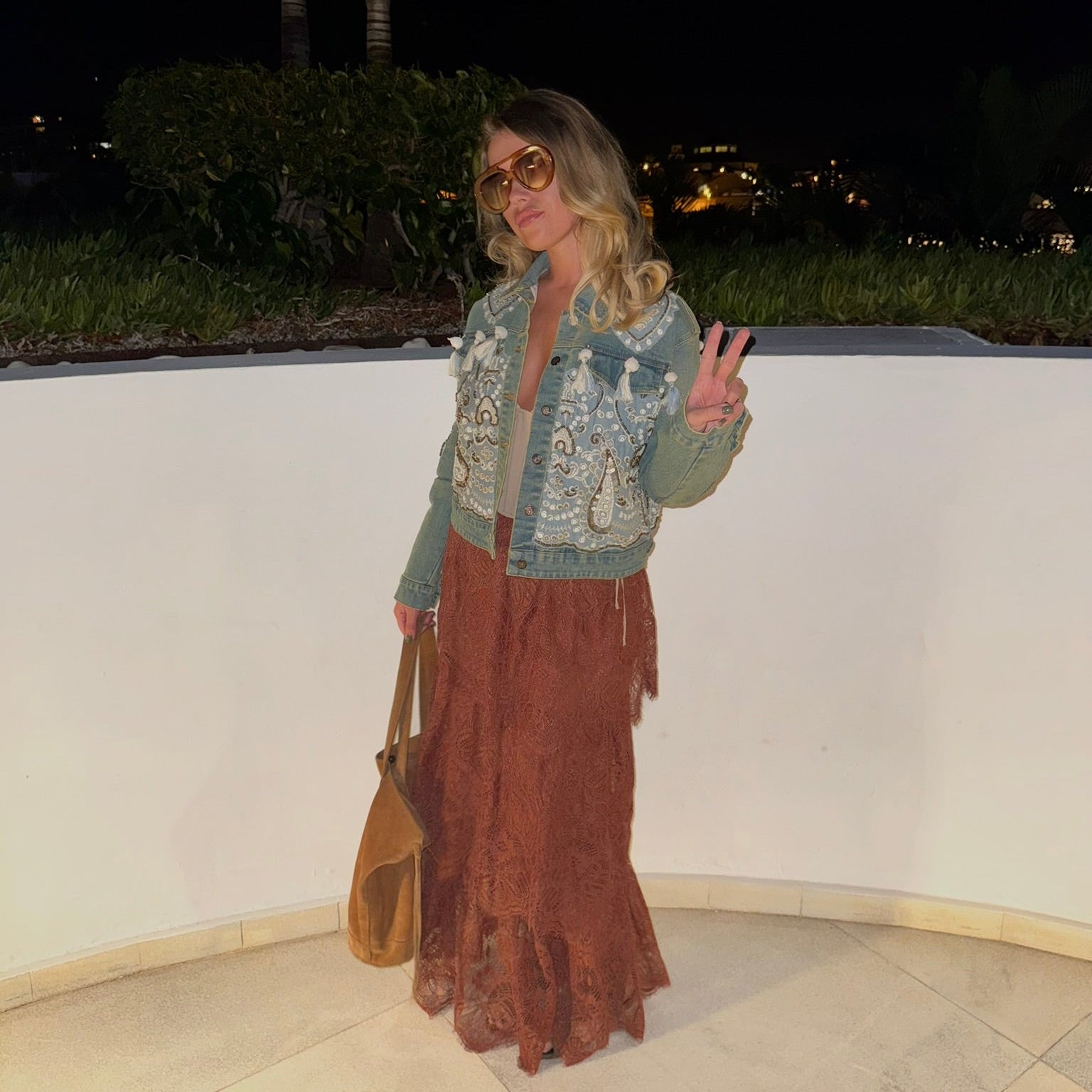 Boho Sequin Embellished button up Distressed Denim Jacket