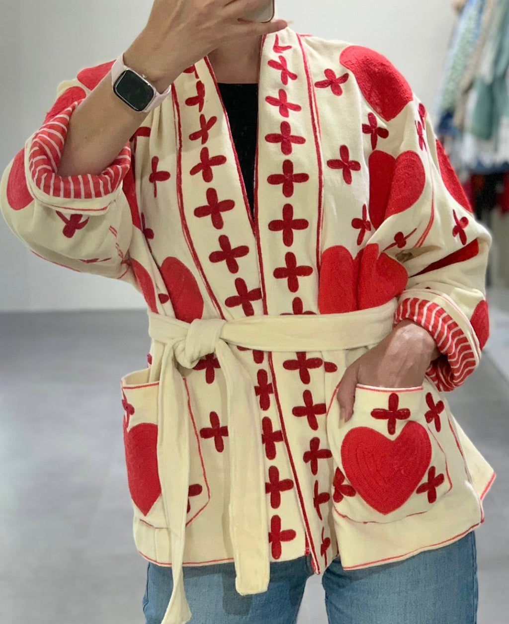 Handmade Heart & Cross Velvet Kimono Jacket
