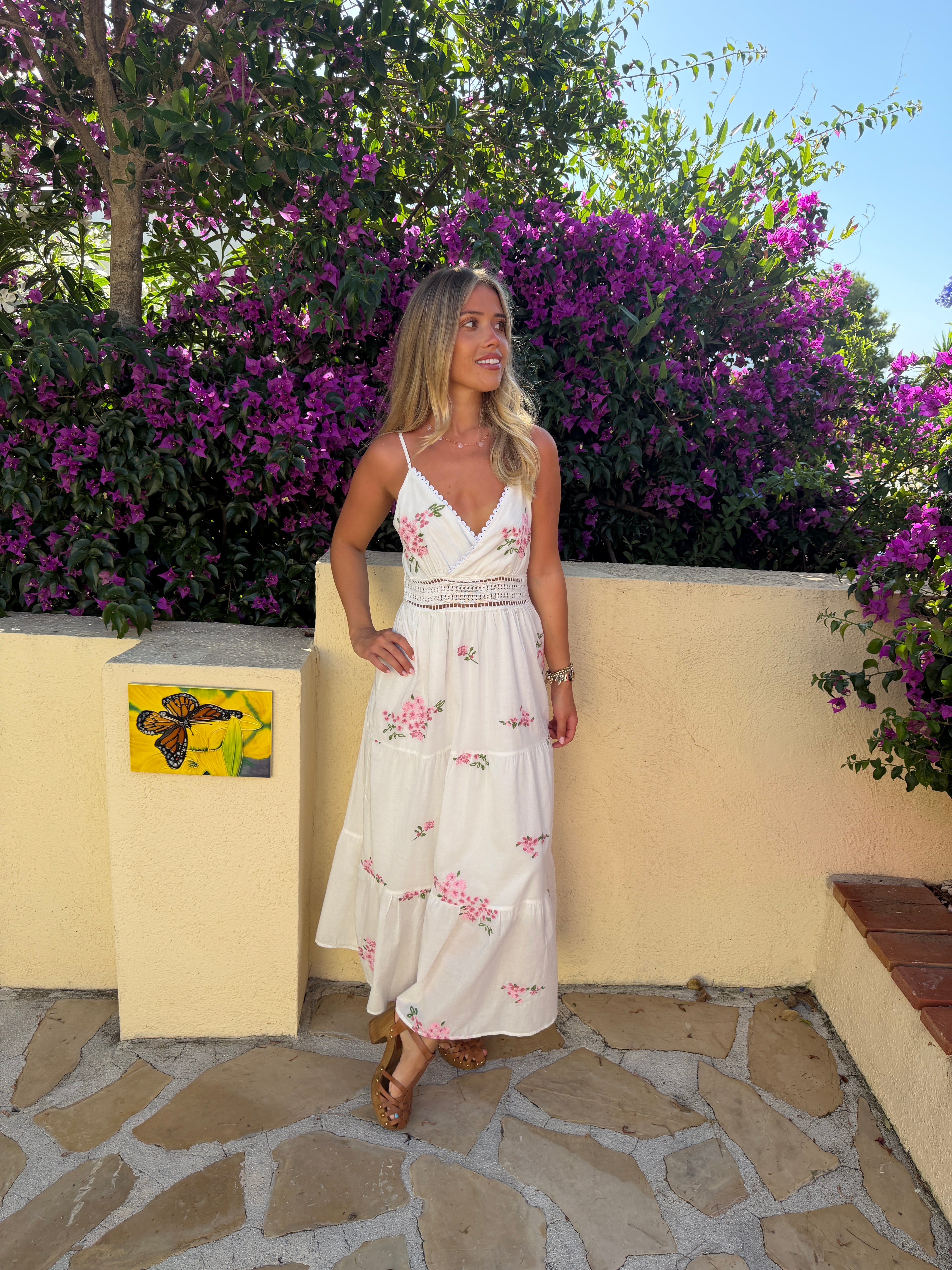 White Cotton Floral Embroidered Maxi Dress – Lightweight Summer Dress for Women