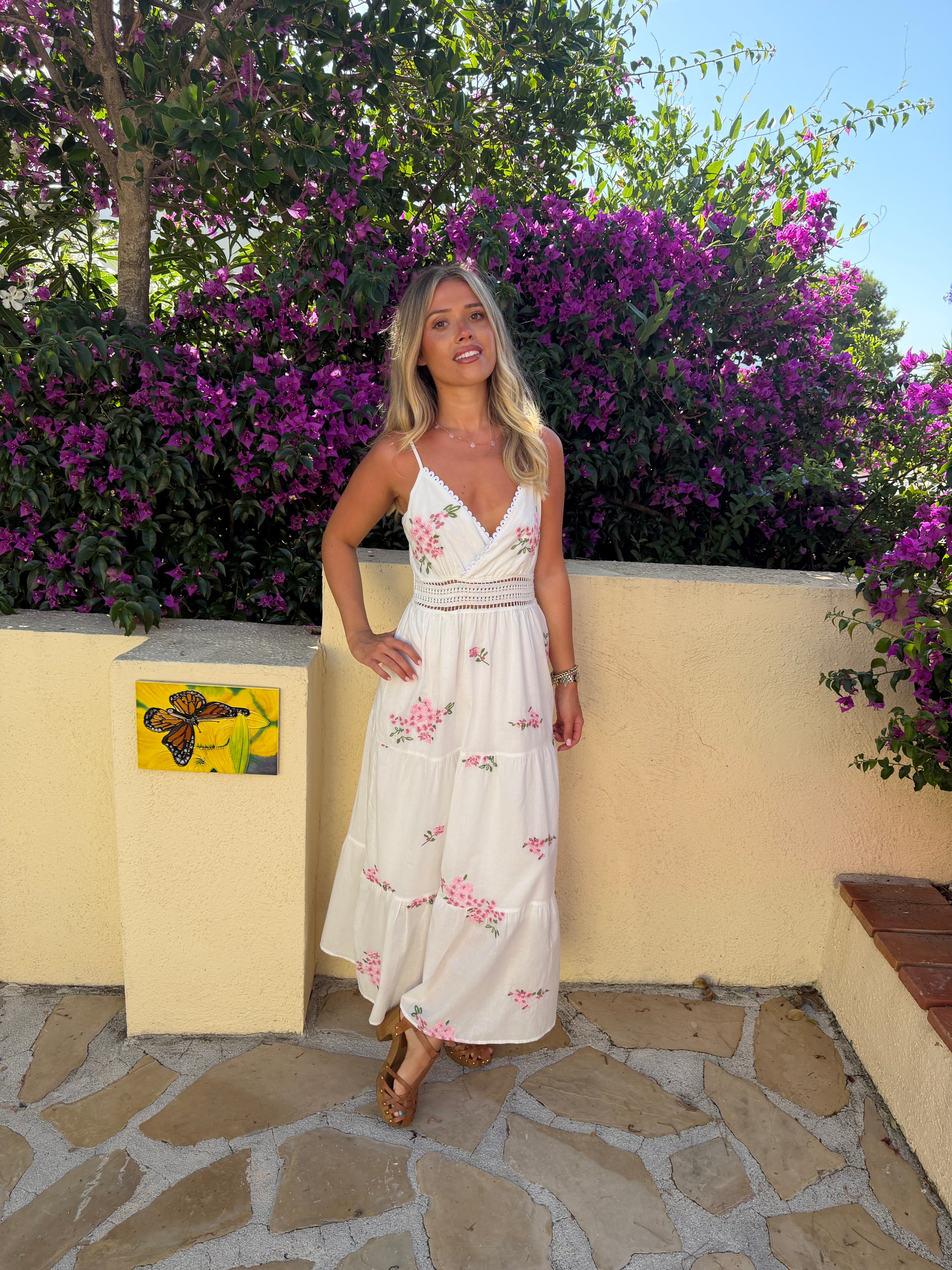White Cotton Floral Embroidered Maxi Dress – Lightweight Summer Dress for Women