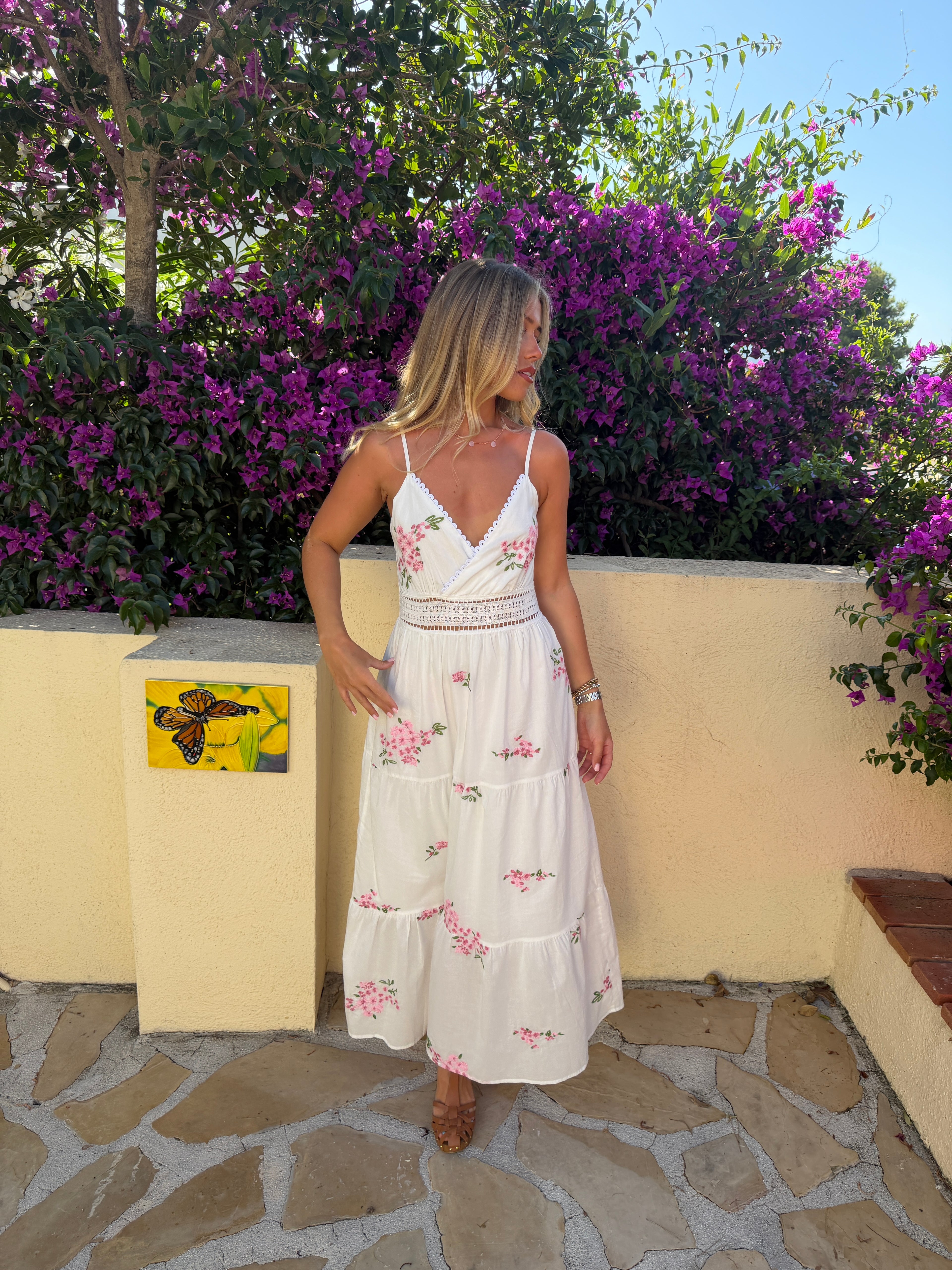White Cotton Floral Embroidered Maxi Dress – Lightweight Summer Dress for Women