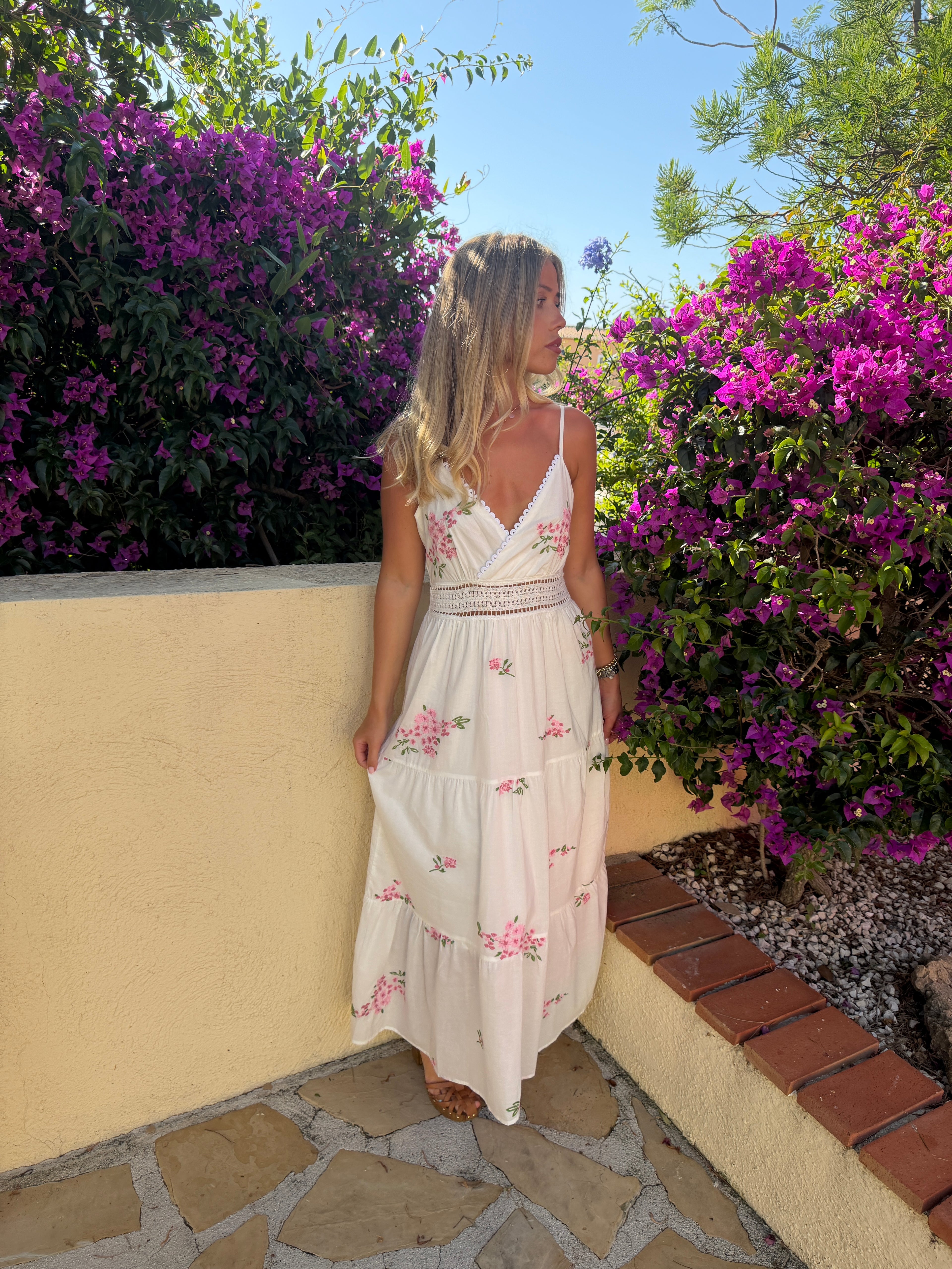 White Cotton Floral Embroidered Maxi Dress – Lightweight Summer Dress for Women