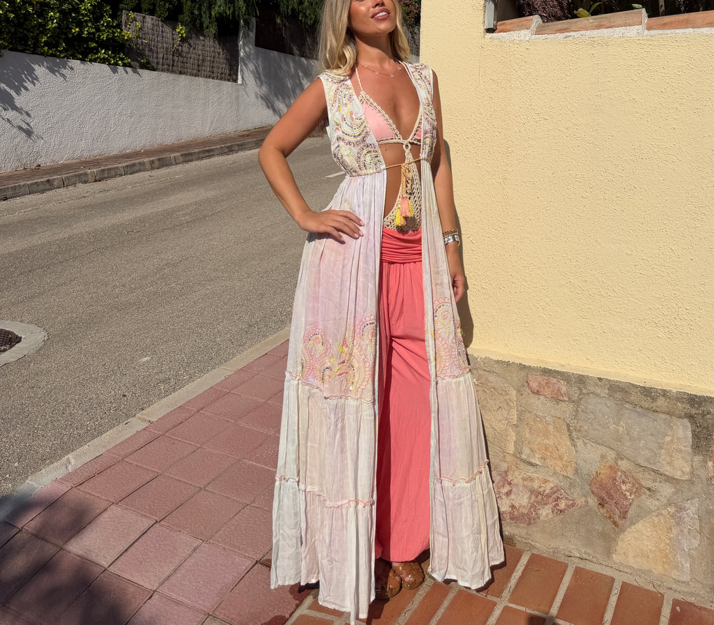 Boho Embellished Beachwear Kimono Cover- Up