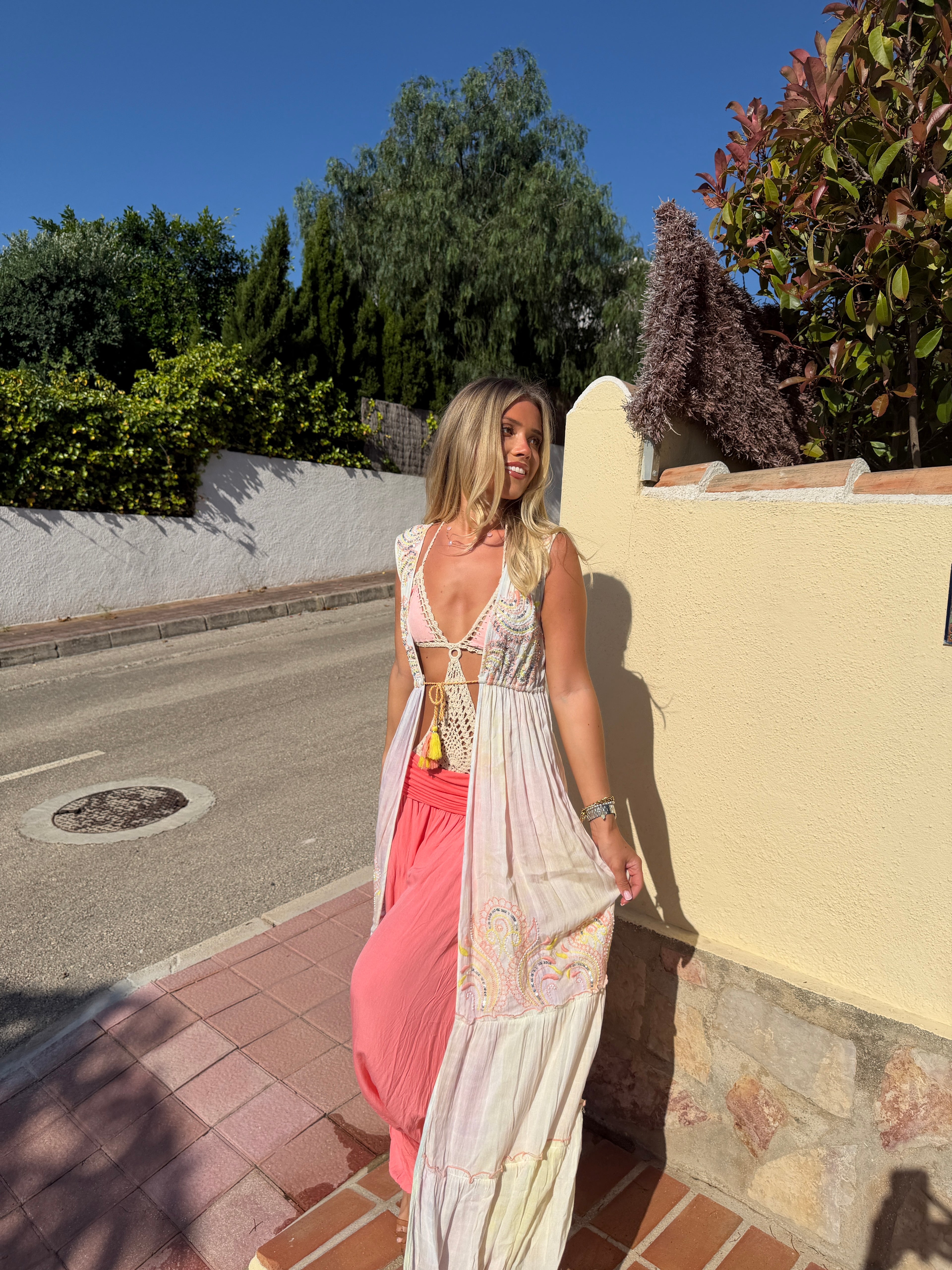 Boho Embellished Beachwear Kimono Cover- Up