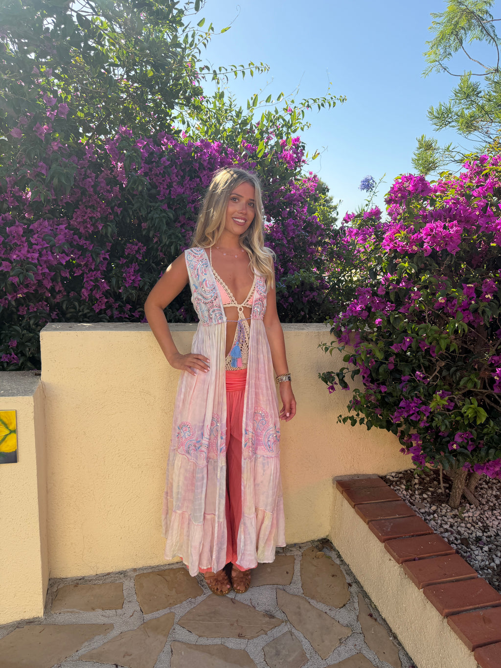Boho Embellished Beachwear Kimono Cover- Up