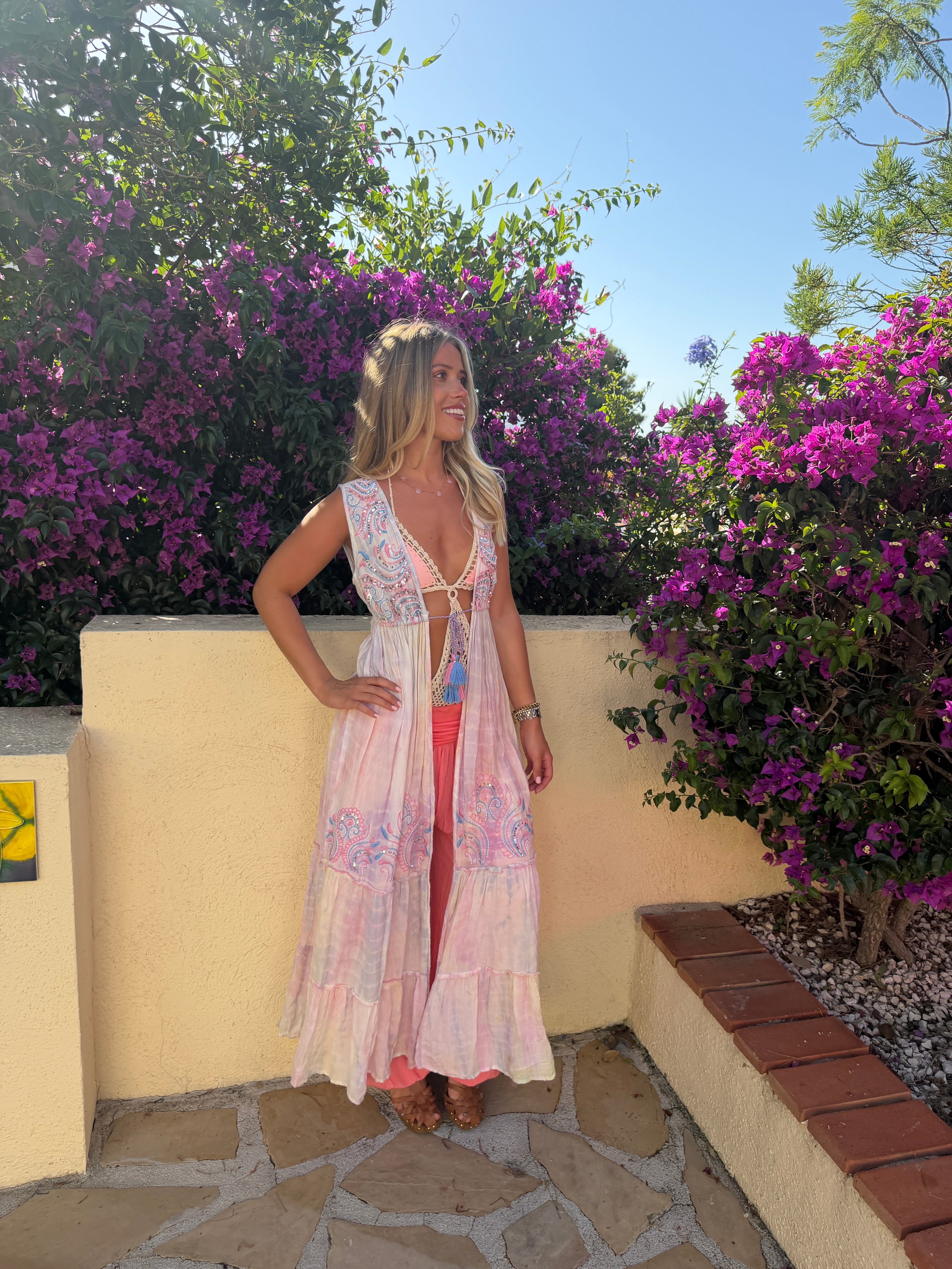 Boho Embellished Beachwear Kimono Cover- Up
