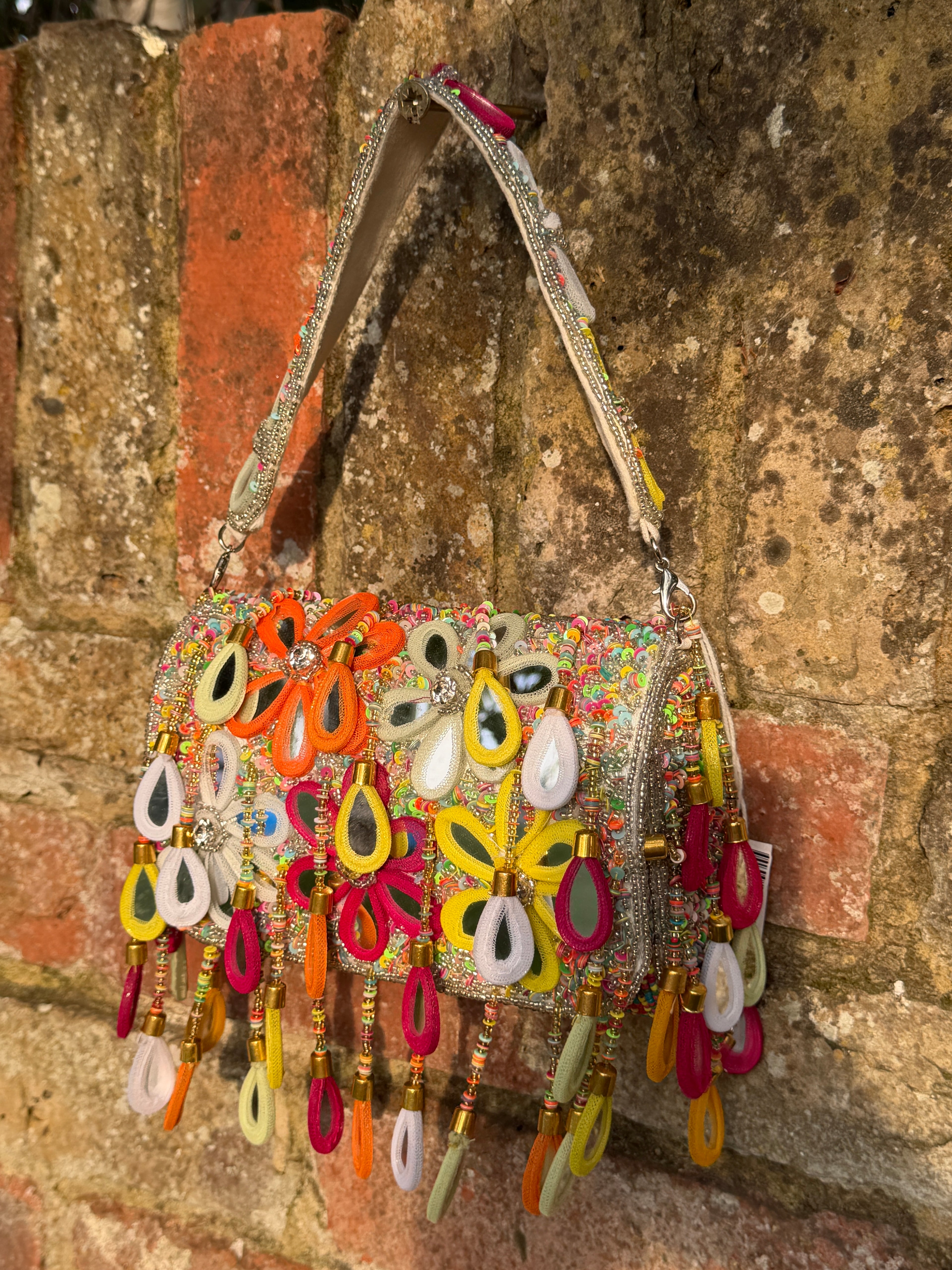Wild Bloom Flap Bag in Silver - NEW STYLE