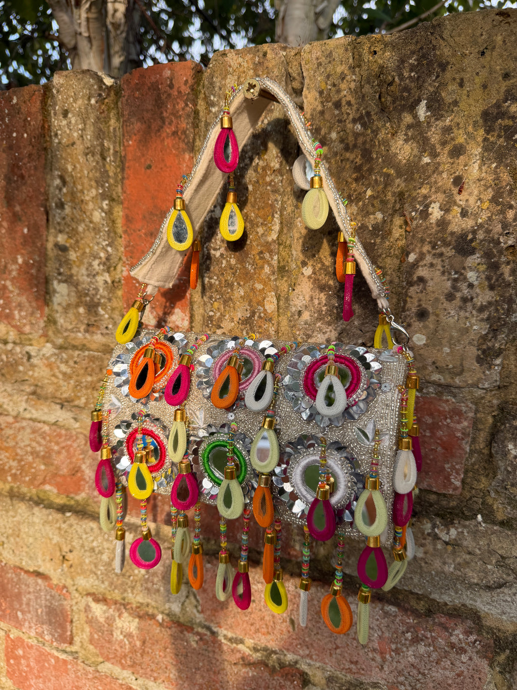 Mirror Bloom Flap Bag in Silver/ Multicolour