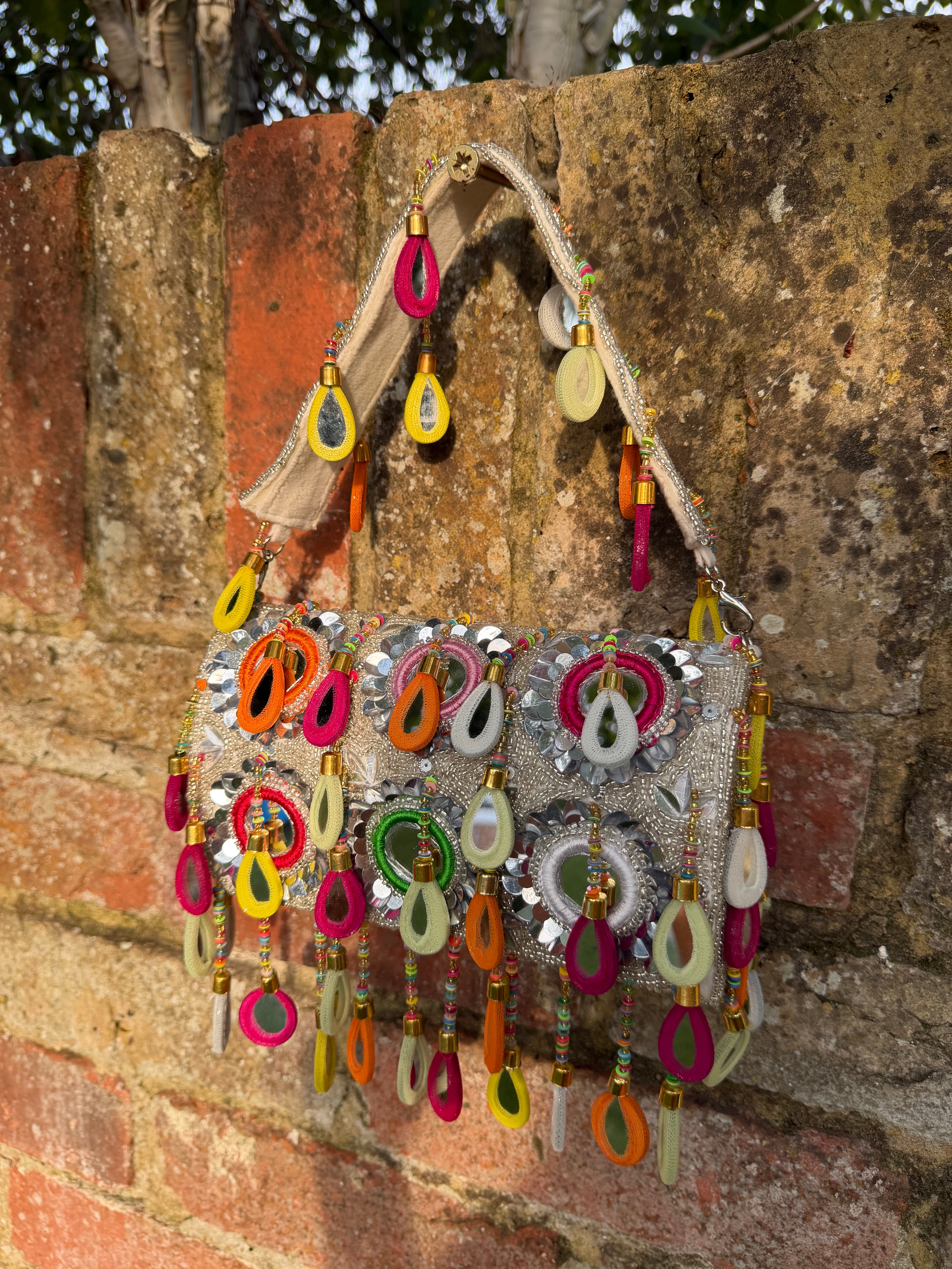 Mirror Bloom Flap Bag in Silver/ Multicolour