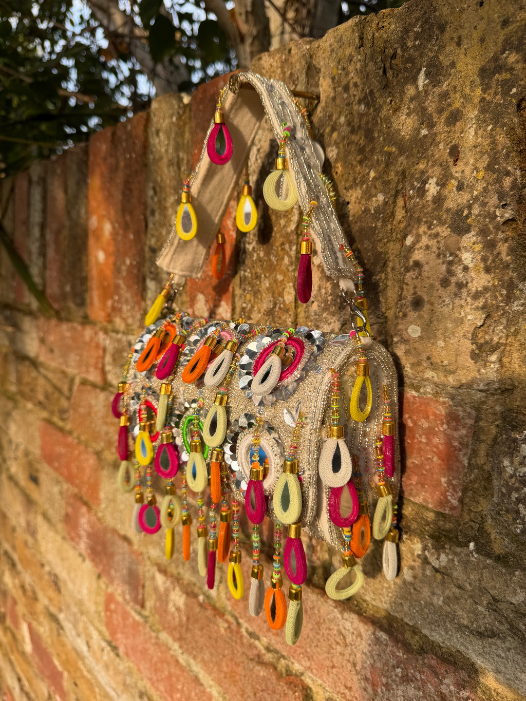 Mirror Bloom Flap Bag in Silver/ Multicolour
