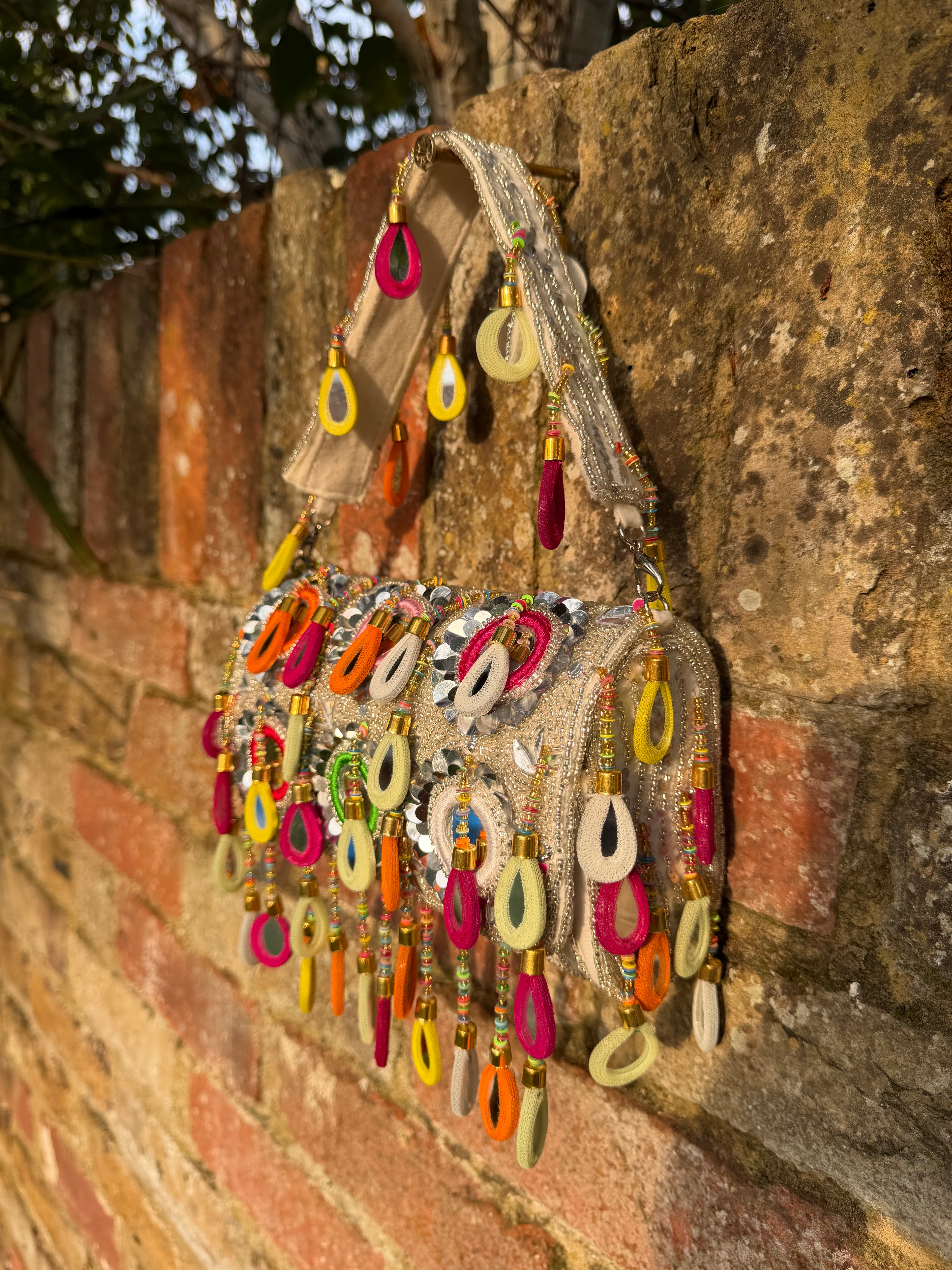 Mirror Bloom Flap Bag in Silver/ Multicolour