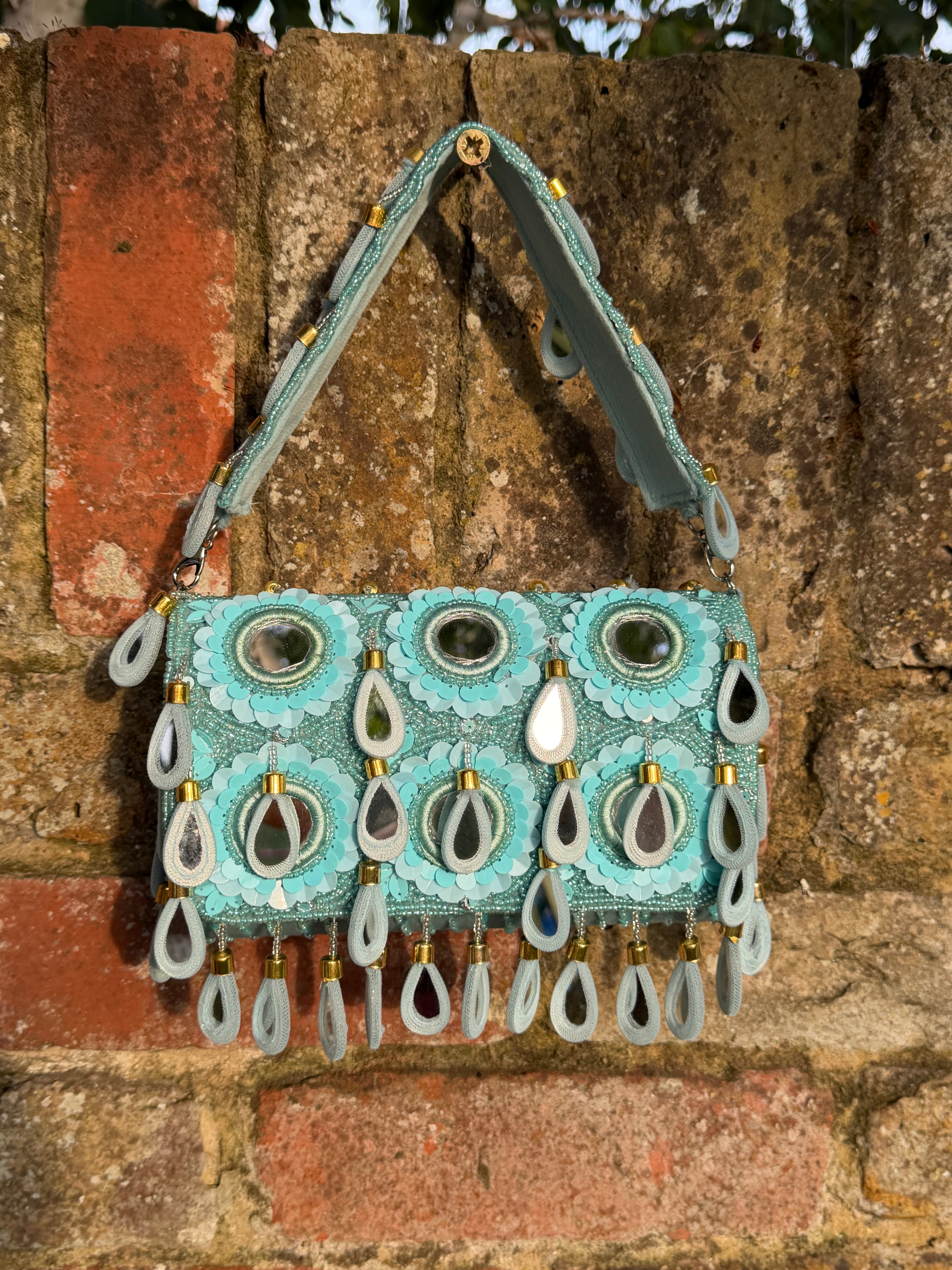 Mirror Bloom Flap Bag in Turquoise- NEW STYLE