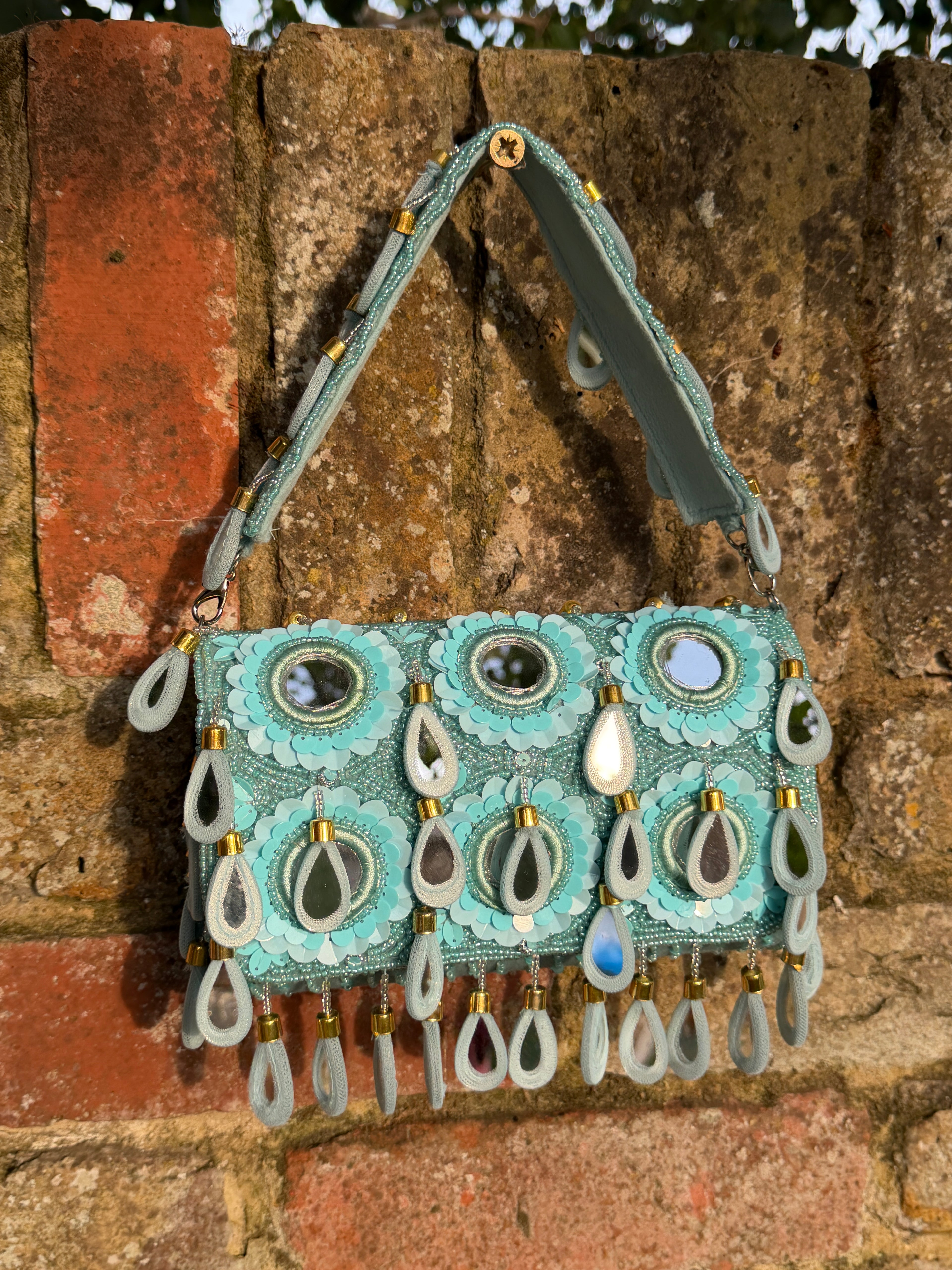 Mirror Bloom Flap Bag in Turquoise- NEW STYLE