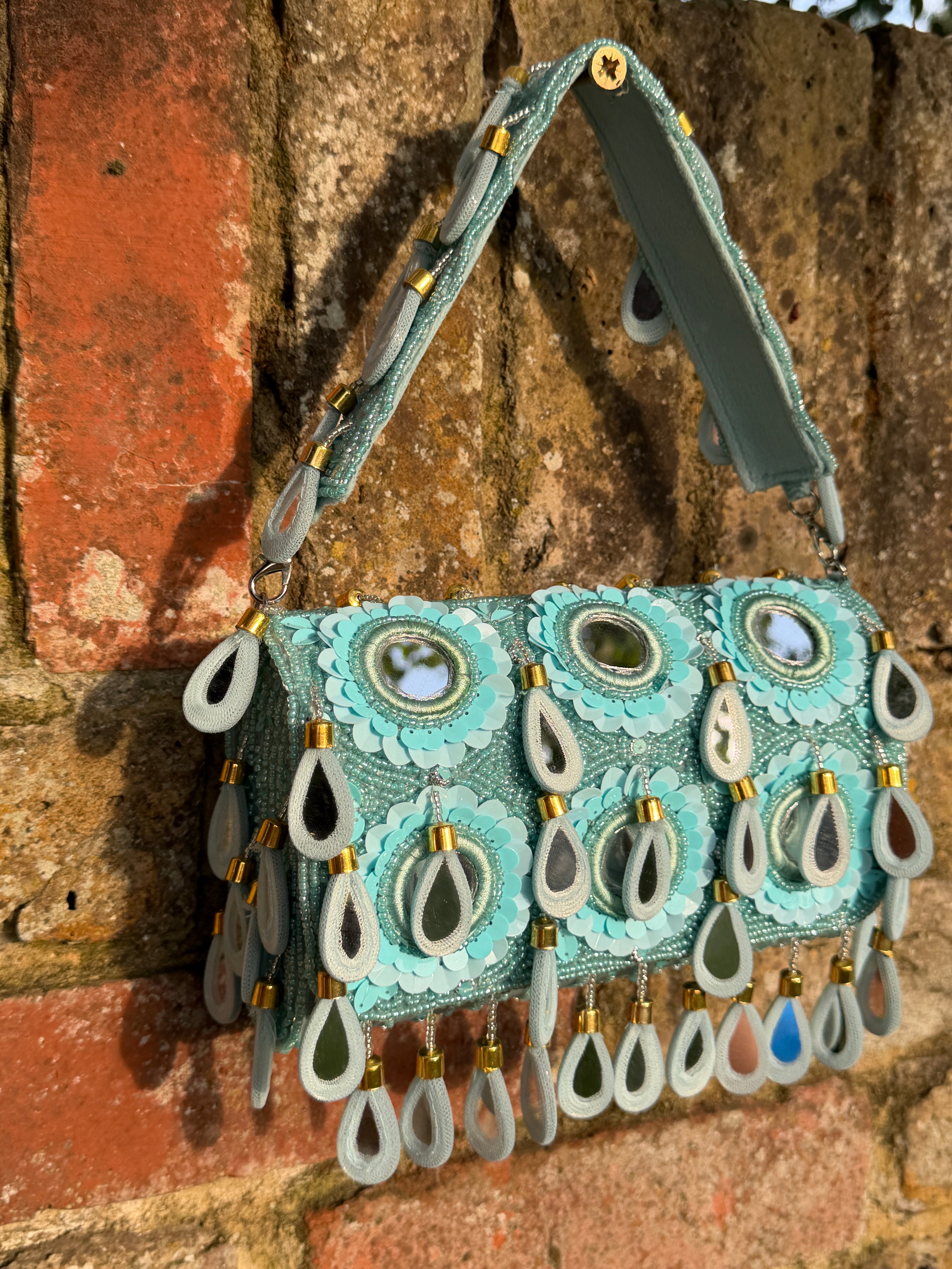 Mirror Bloom Flap Bag in Turquoise- NEW STYLE