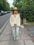 Cream Textured Knit Jacket with Grommet Details – Open Front Cotton Blend