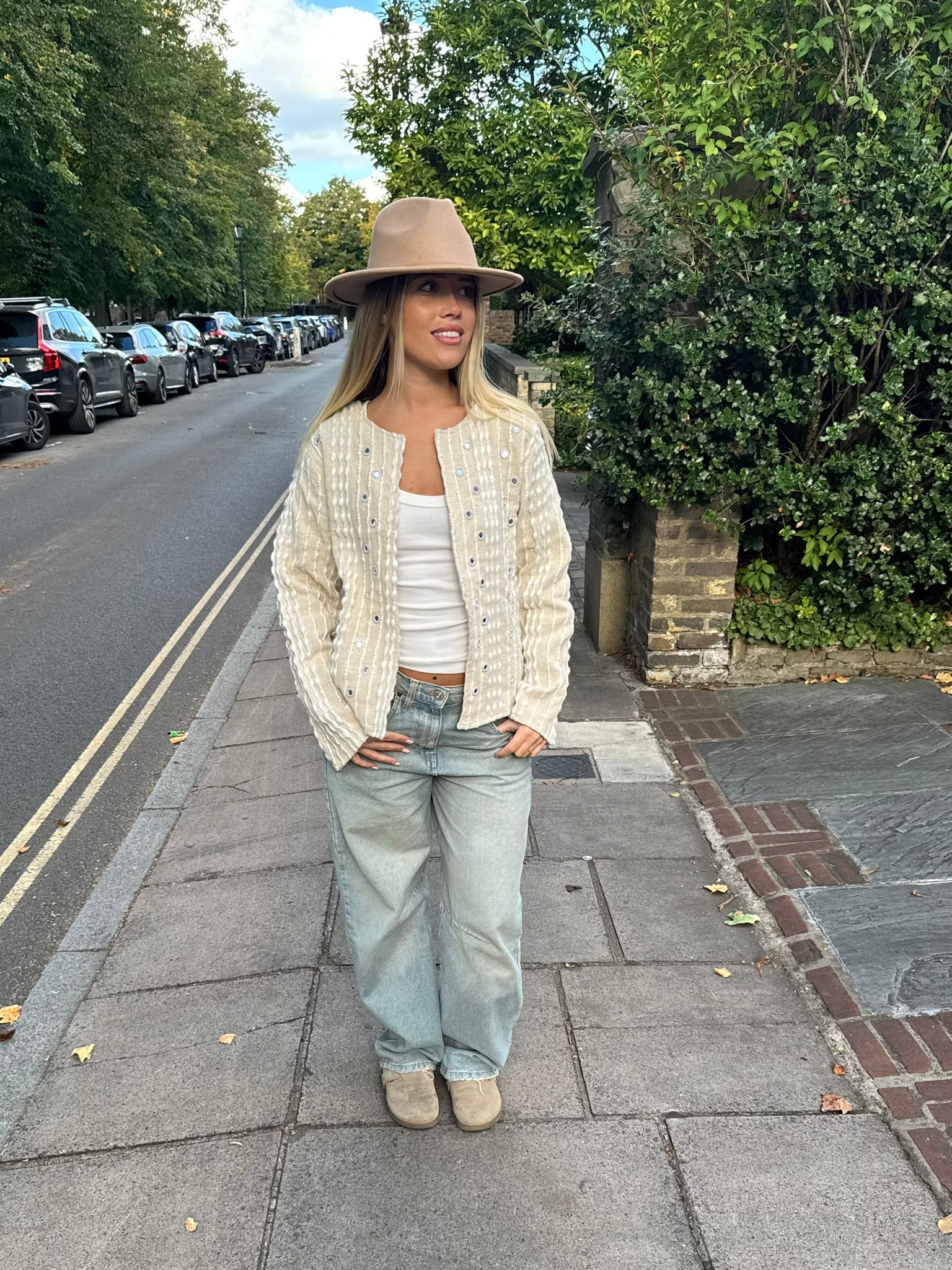 Cream Textured Knit Jacket with Grommet Details – Open Front Cotton Blend