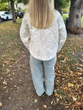 Floral Embroidery Lightweight Cotton, Open Front Quilted Jacket