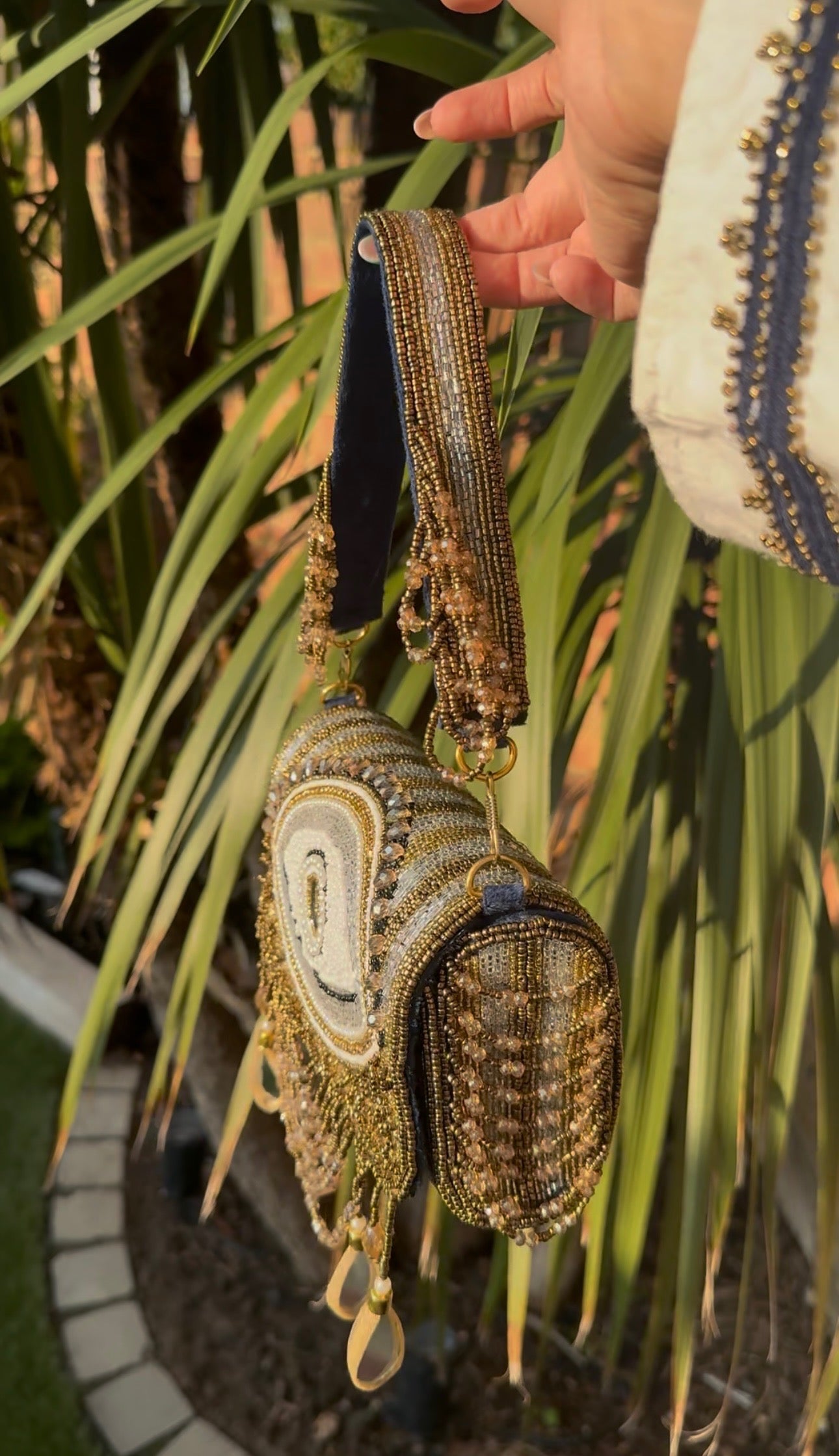 Handmade bohemian evil eye gold beads Embellished flap bag