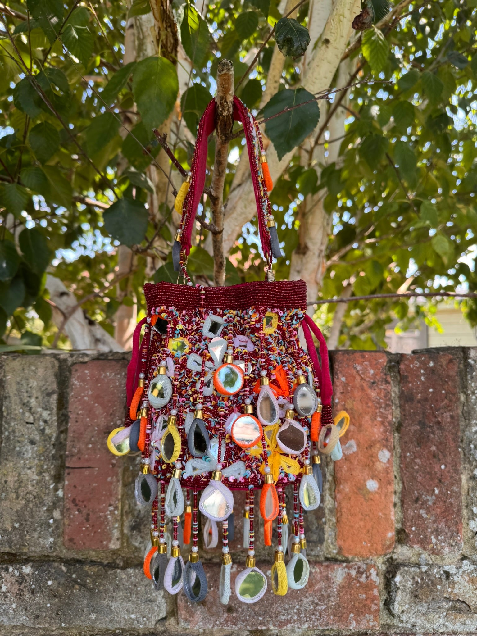 Boho Luxe Handmade Maroon Beaded Statement Bag