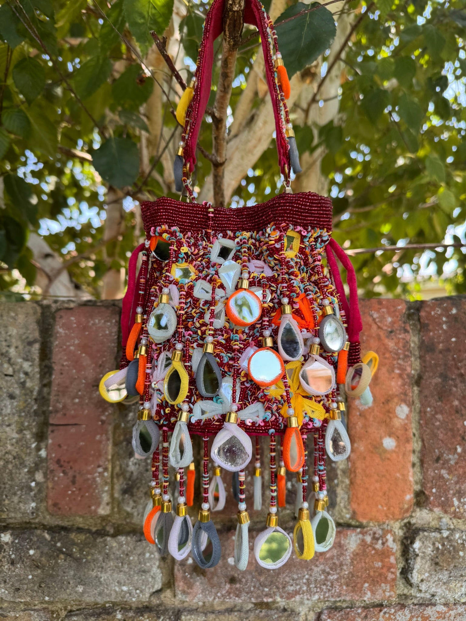 Boho Luxe Handmade Maroon Beaded Statement Bag
