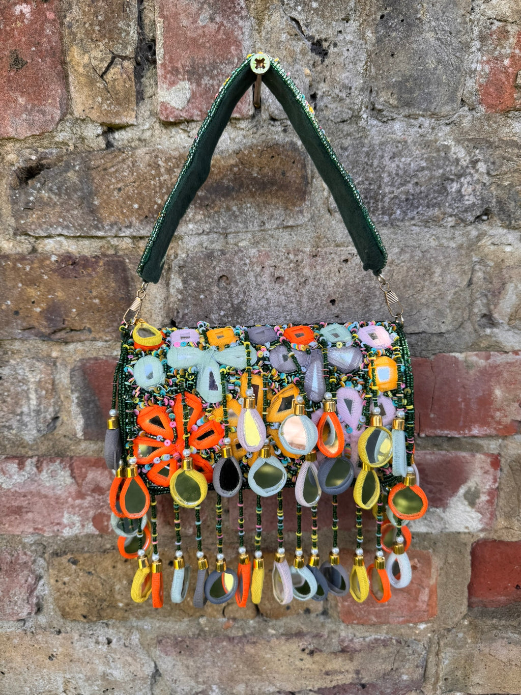 Bohemian Suede Velvet Flap Bag: Multi-Color Mirror Tassels