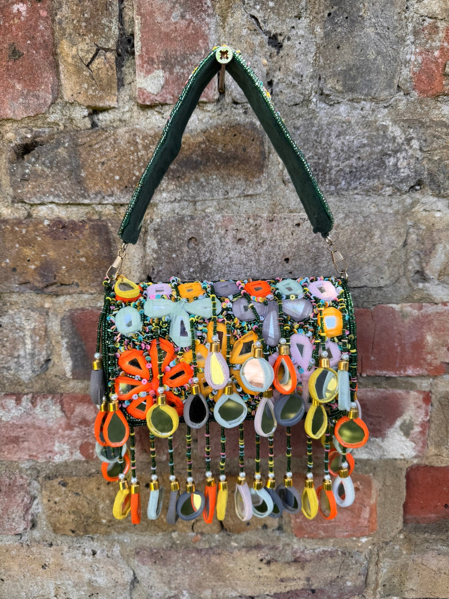 Bohemian Suede Velvet Flap Bag: Multi-Color Mirror Tassels