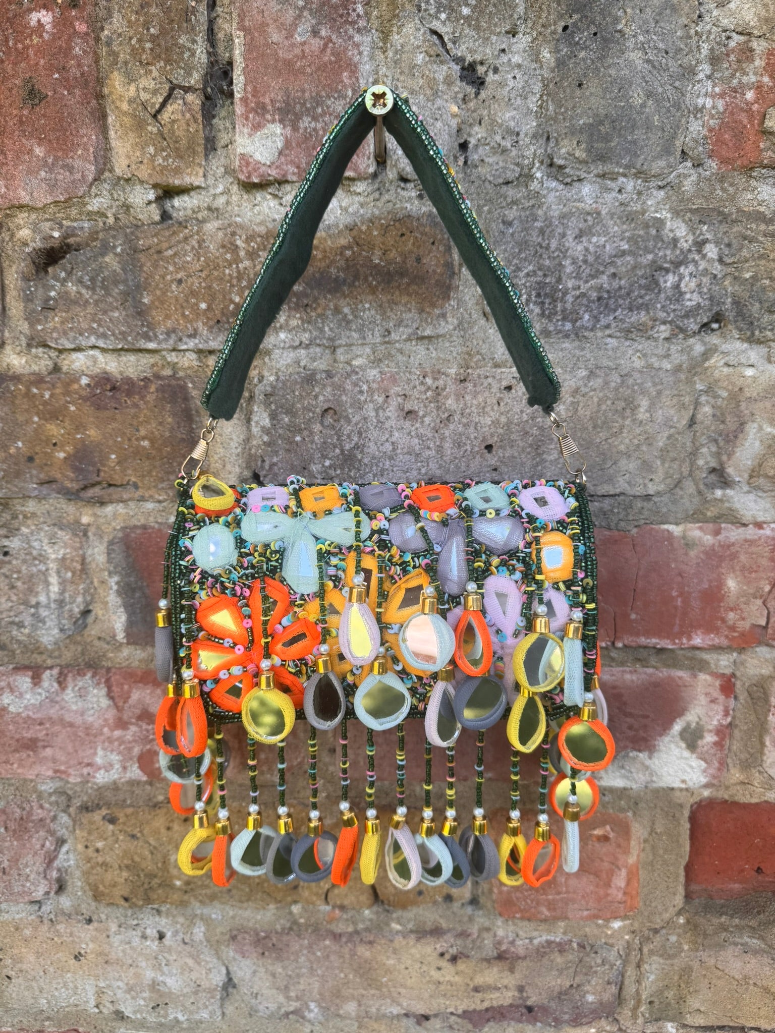 Bohemian Suede Velvet Flap Bag: Multi-Color Mirror Tassels