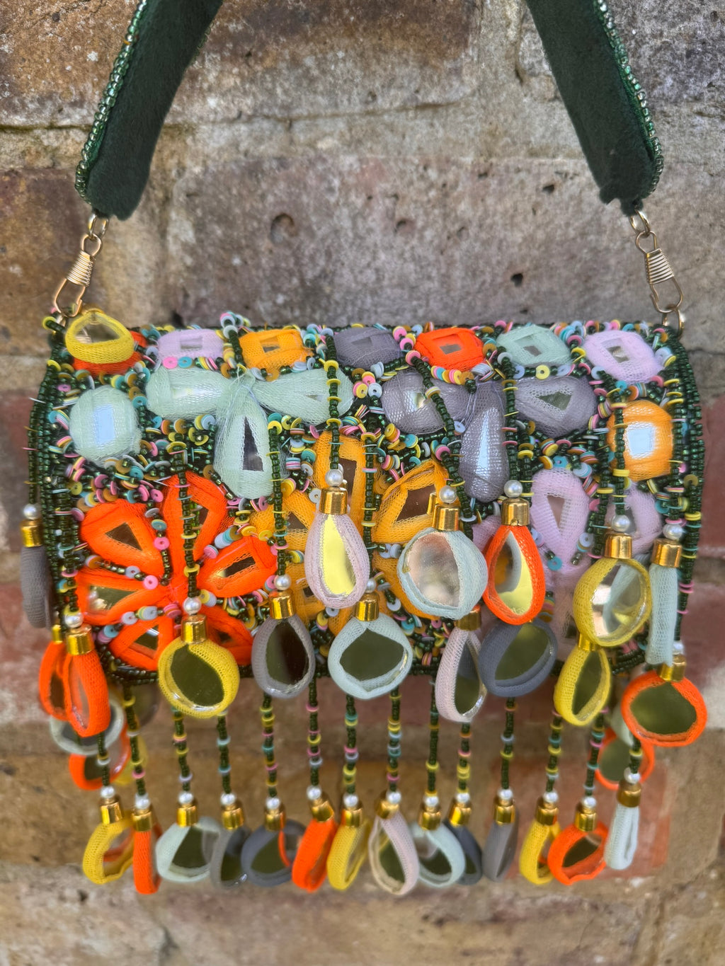 Bohemian Suede Velvet Flap Bag: Multi-Color Mirror Tassels