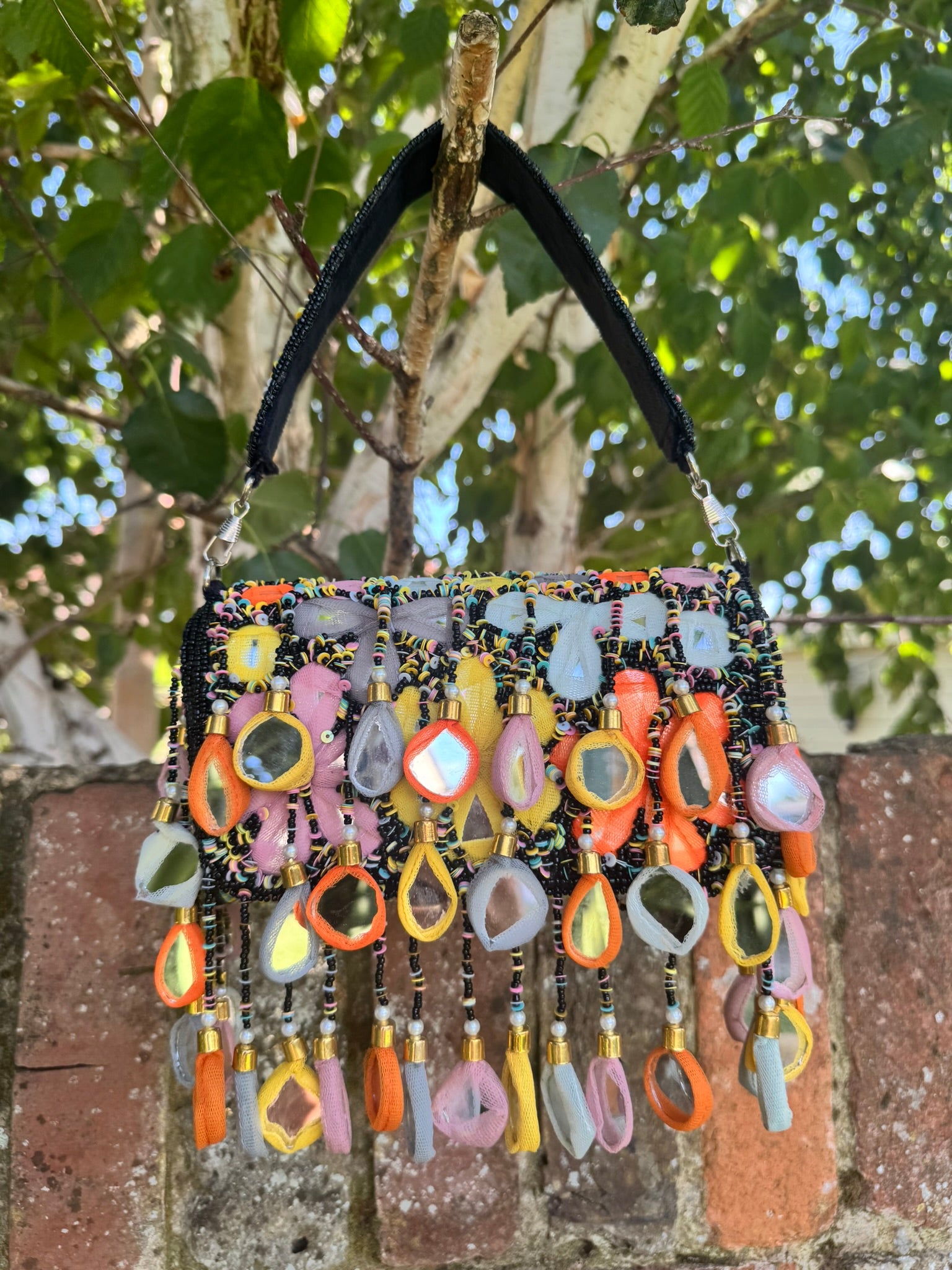 Bohemian Suede Velvet Flap Bag: Multi-Color Mirror Tassels