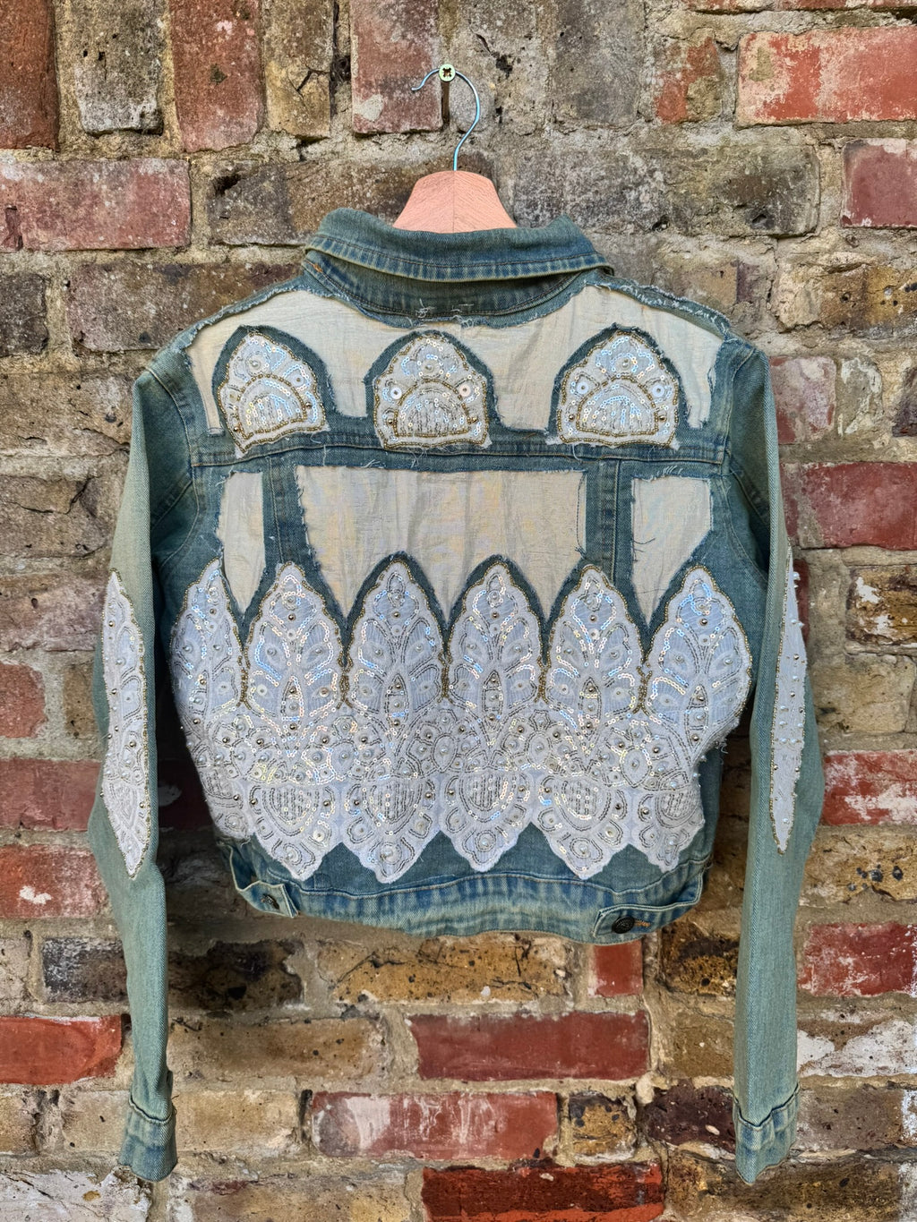 Boho Sequin Embellished button up Distressed Denim Jacket