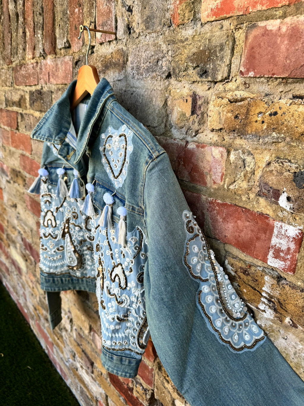 Boho Sequin Embellished button up Distressed Denim Jacket