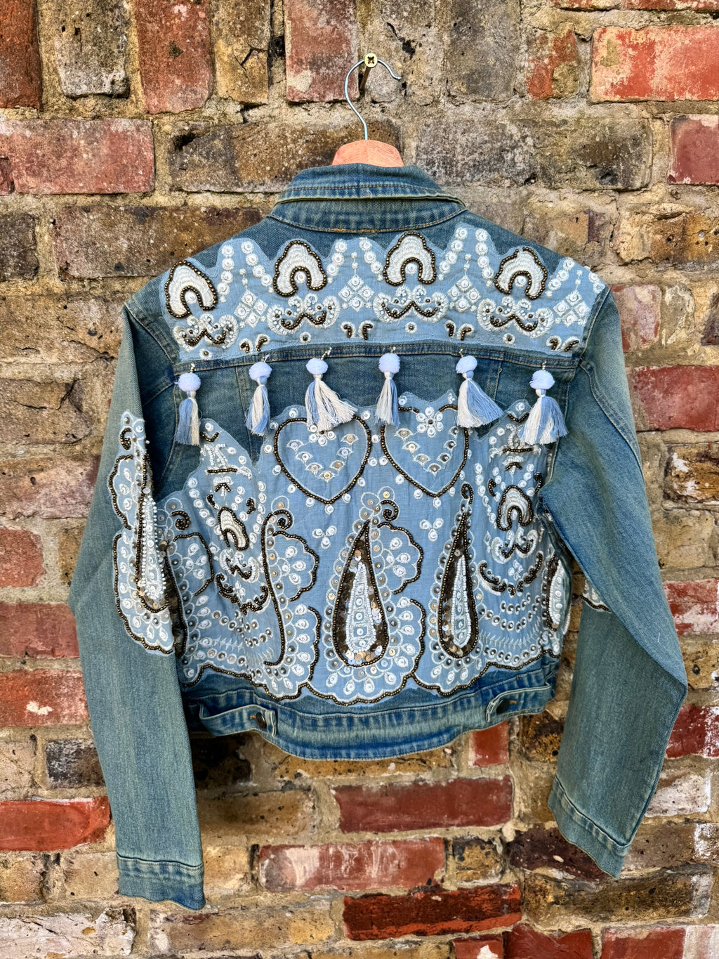 Boho Sequin Embellished button up Distressed Denim Jacket