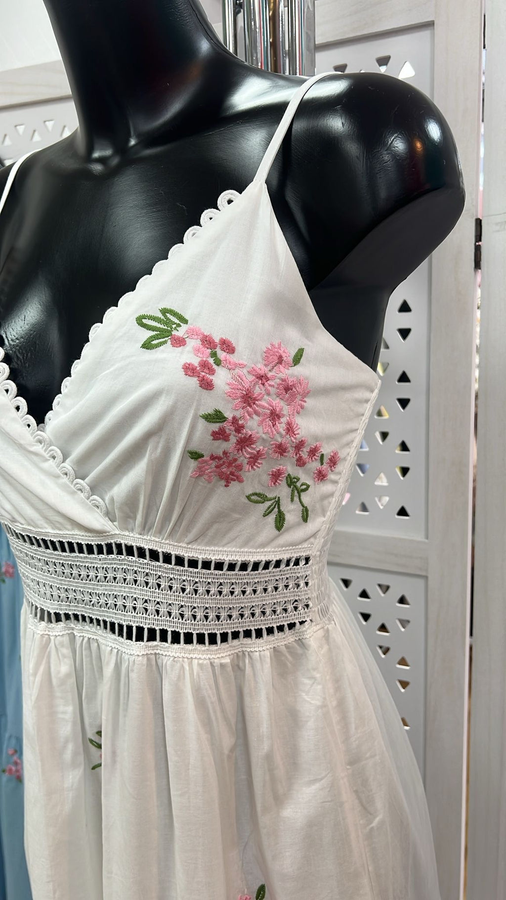 White Cotton Floral Embroidered Midi Dress – Lightweight Summer Dress for Women