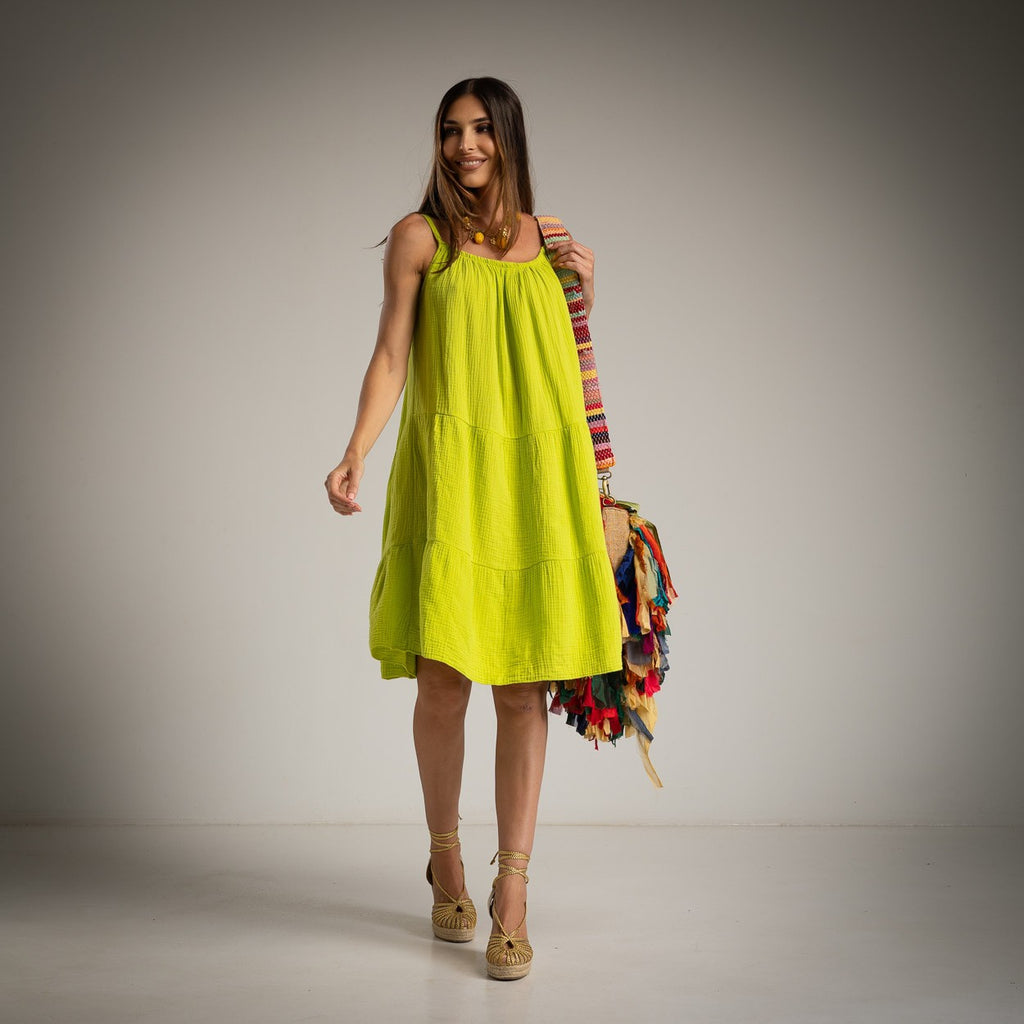 Tropical Green Cotton Midi Dress