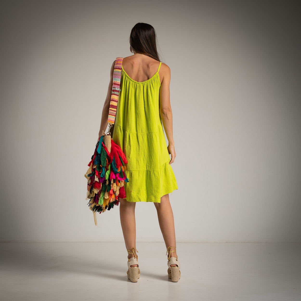 Tropical Green Cotton Midi Dress