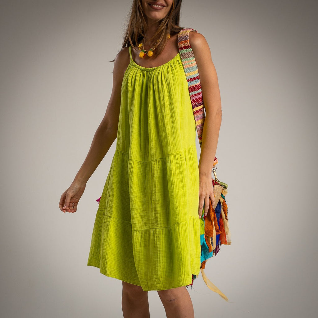 Tropical Green Cotton Midi Dress