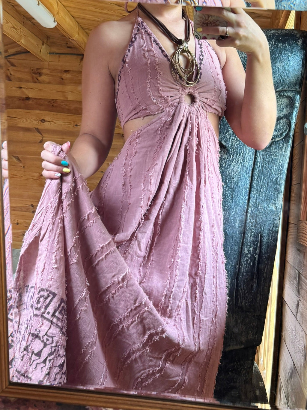 Organic Cotton Bohemian Halter Dress with Tribal Embroidery