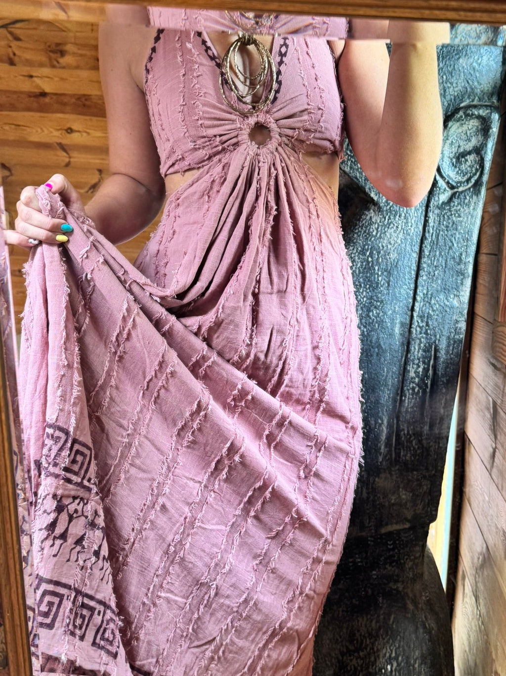 Organic Cotton Bohemian Halter Dress with Tribal Embroidery