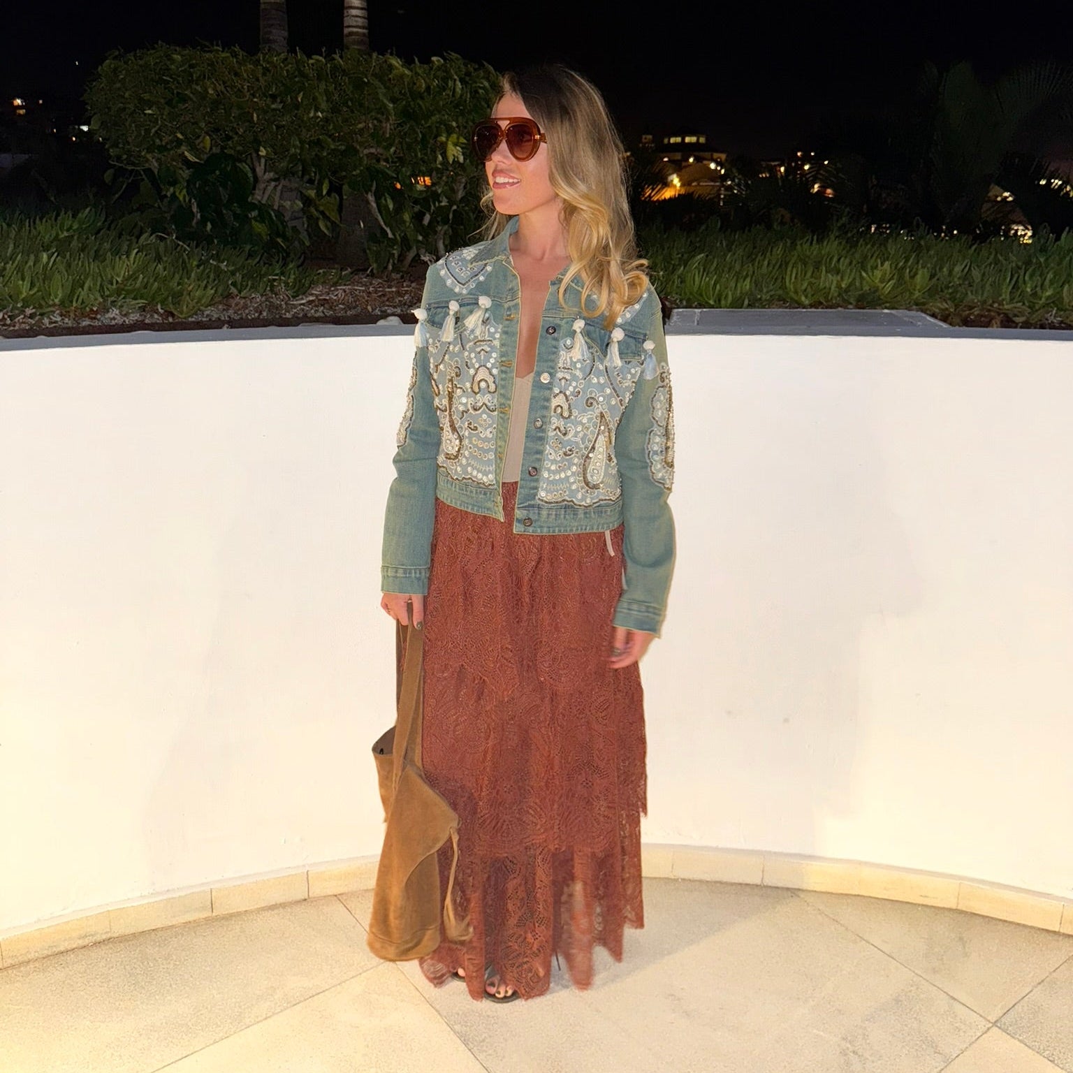 Boho Sequin Embellished button up Distressed Denim Jacket