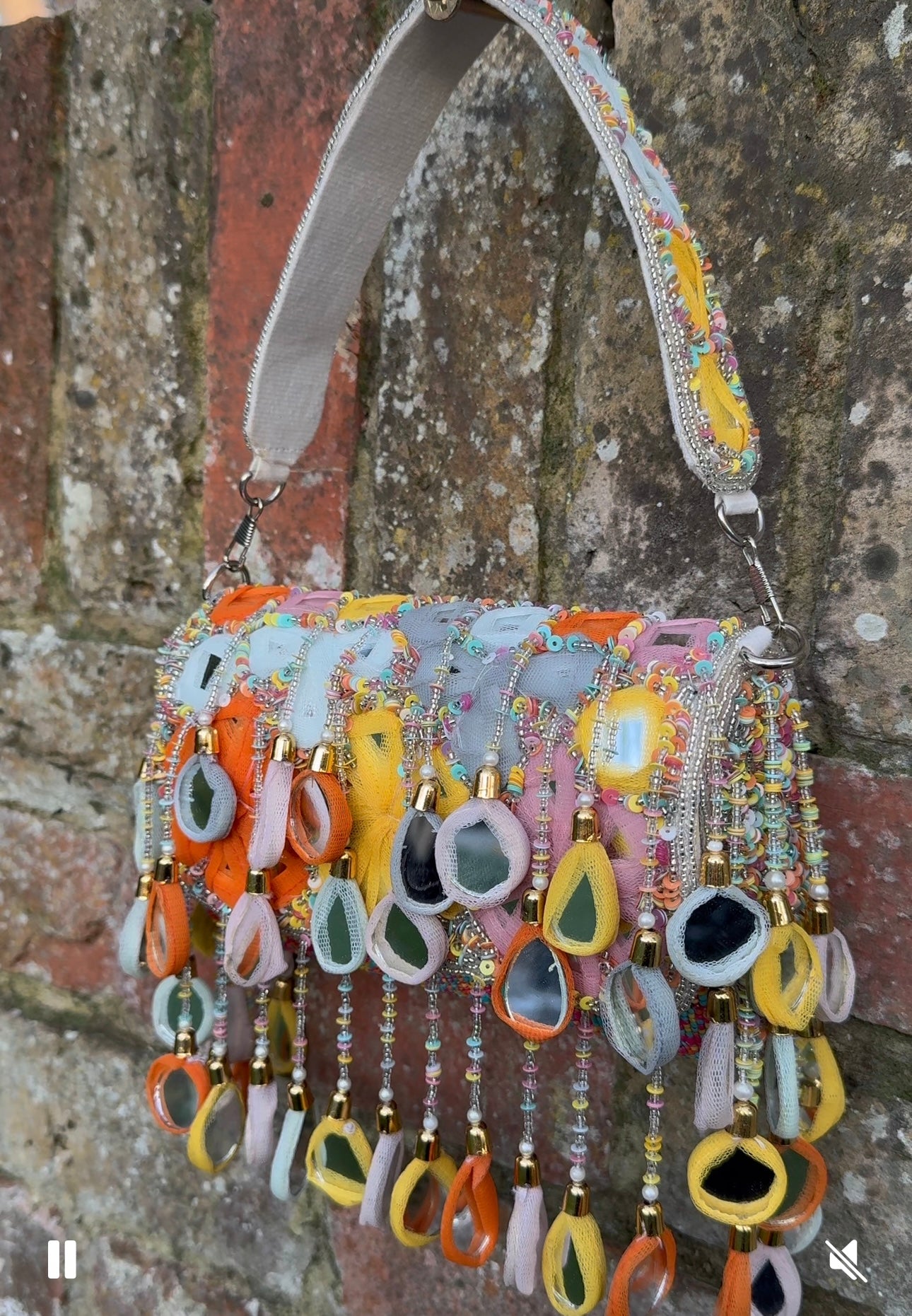 Bohemian Luxe Flap Bag: Silver Multi-Colour Mirror Tassels